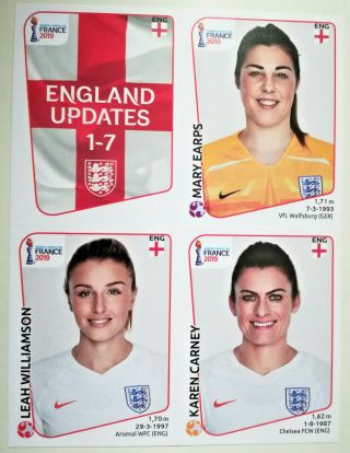 Panini Women ' s World cup 2019 ENGLAND UPDATE set & Page FIFA France 2019 2