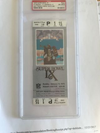 Authentic 1975 Bowl Ix 9 Full Ticket Steelers Vikings White Psa 8