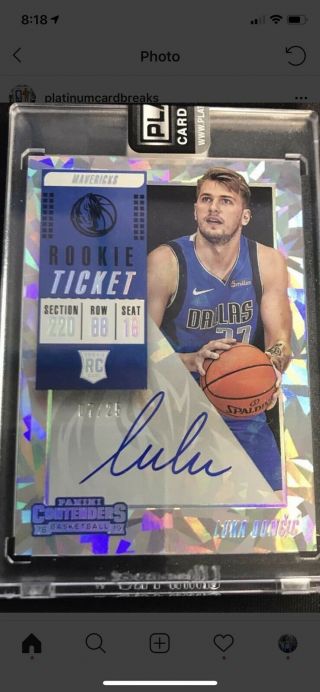 2018 Contenders Cracked Ice Rookie Ticket Luka Doncic Rc Auto /25