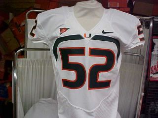 2007 - 13 Miami Hurricanes Football 52 Game/team Issued White Jersey Nike Sz 54