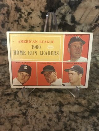 1961 Topps Mickey Mantle Roger Maris Home Run Leaders Card 44 York Yankees