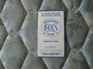 1938 Boston Bees Media Guide Roster Braves Program Press Book Yearbook Ad