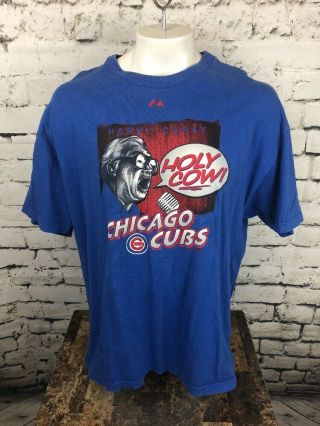 Vintage 80’s Harry Caray Holy Cow Blue Majestic Chicago Cubs T Shirt 2xl - 233
