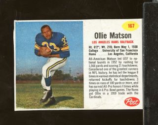 1962 Post Football Ollie Matson 167 Los Angeles Rams Vg - Ex (gt15)