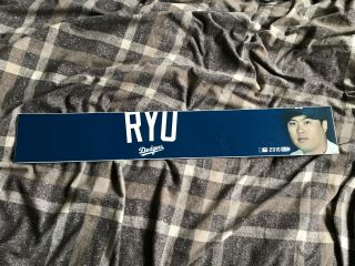 Hyun - Jin Ryu Game Locker Room Name Tag Dodgers 2016 Mlb Authenticated