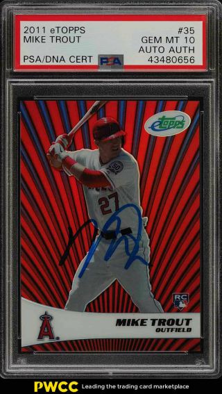2011 Etopps Mike Trout Rookie Rc,  Psa/dna Auto /999 35 Psa 10 Gem (pwcc)