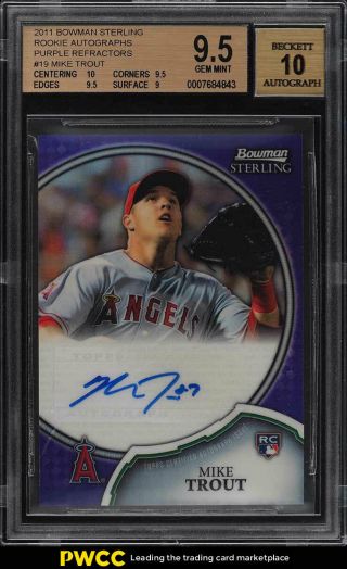 2011 Bowman Sterling Purple Refractor Mike Trout Rookie Auto /10 Bgs 9.  5 (pwcc)