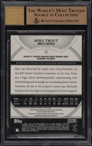 2011 Bowman Sterling Purple Refractor Mike Trout ROOKIE AUTO /10 BGS 9.  5 (PWCC) 2