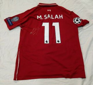 Mohamed Salah Signed 2018 - 19 Liverpool Jersey Egypt Premier League Proof