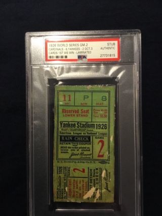 Psa 1926 World Series Ticket Ny Yankees 1st Cardinals Ws W Lou Gehrig Babe Ruth