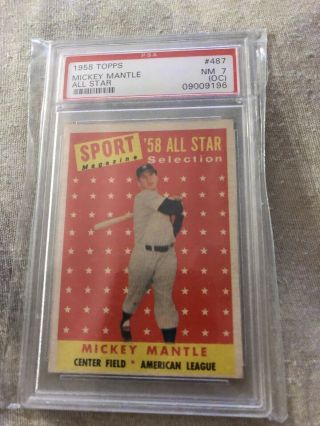 1958 Topps Mickey Mantle All Star Card 487 Psa - 7 (oc)