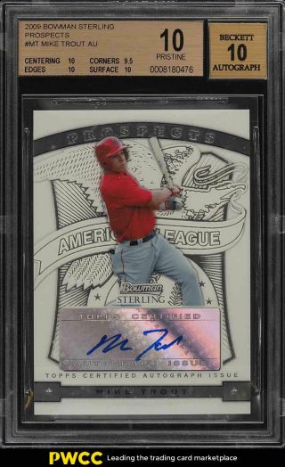 2009 Bowman Sterling Prospects Mike Trout Rookie Rc Auto Bgs 10 Pristine (pwcc)
