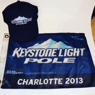 2013 Charlotte Jeb Burton Keystone Light Pole Award Flag & Hat Nascar Beer Truck