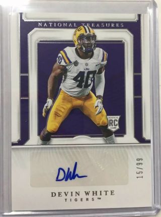 2019 Panini National Treasures Devin White Rookie Rc Sp Auto D 15/99 Lsu Tigers