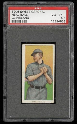 Rare 1909 - 11 T206 Neal Ball Sweet Caporal 350 - 460 Cleveland Psa 4.  5 Vg - Ex,