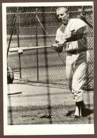 1962 Press Photo Al Kaline Of The Detroit Tigers Takes Pratice Swings In Cage