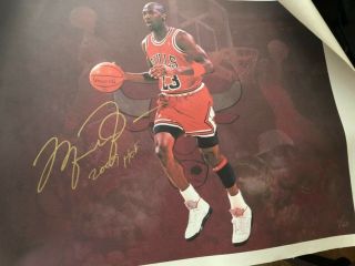 Michael Jordan Signed Autographed 20x25 Canvas Chicago Bulls Basketball Auto /23