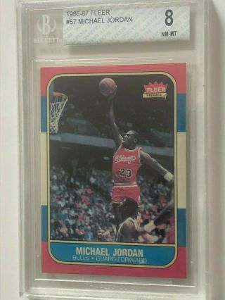 1986 Fleer Basketball 57 Michael Jordan Rookie Rc Beckett Bgs 8 Grading 8.  5 Psa