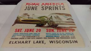 1964 Road America Elkhart Lake Wisconsin International June Sprints Orig Poster
