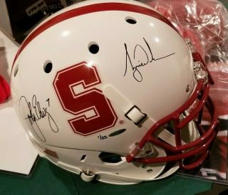 John Elway & Tiger Woods - Signed Authentic White Stanford Full Size Helmet 1/25