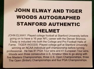 JOHN ELWAY & TIGER WOODS - Signed Authentic White Stanford FULL SIZE Helmet 1/25 4