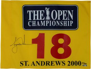 Tiger Woods Signed 2000 British At St.  Andrews Pin Flag - Upper Deck