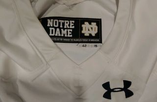 Under Armour TEAM ISSUED AUTHENTIC GAME NOTRE DAME FOOTBALL JERSEY AWAY WHITE 5 2