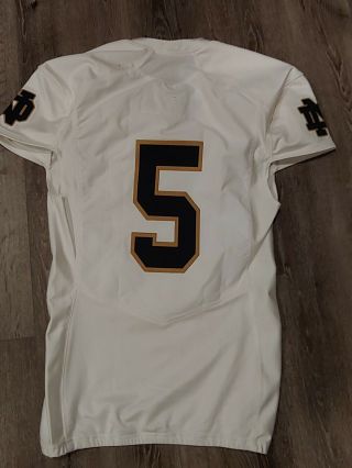 Under Armour TEAM ISSUED AUTHENTIC GAME NOTRE DAME FOOTBALL JERSEY AWAY WHITE 5 3