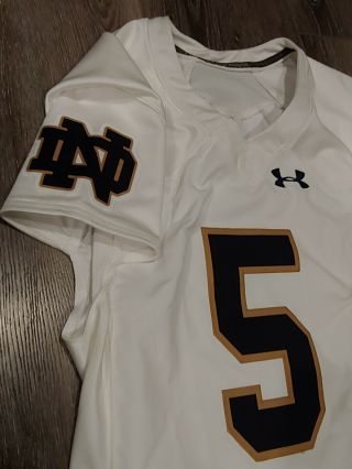Under Armour TEAM ISSUED AUTHENTIC GAME NOTRE DAME FOOTBALL JERSEY AWAY WHITE 5 4