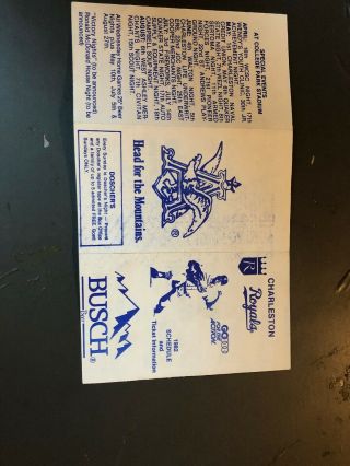 1982 Charleston Royals Minor League Baseball Pocket Schedule