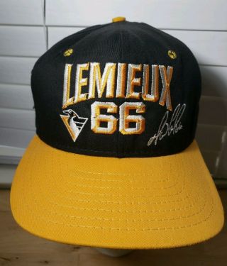 Vtg Pittsburgh Penguins Mario Lemieux Snapback Hats Black Gold 90s (t1