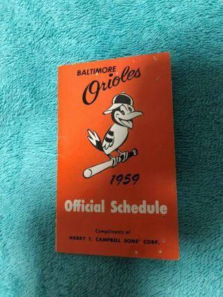 1959 Baltimore Orioles Tri - Fold Schedule Baby Bird Logo