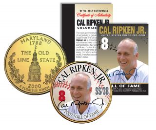 Cal Ripken Jr Hall Of Fame Legends Colorized Maryland Quarter Gold Plated Coin