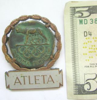 Old Olympic Participation Badge Rome Roma Italy Competitor Atleta 1960 Gorgeous