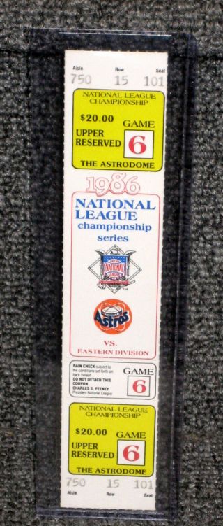 1986 National League Championship Series Game 6 Full Ticket With Program