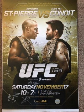 Ufc 154: St Pierre Vs Condit Signed By The Card Poster Mma Ufc Authentic Gsp