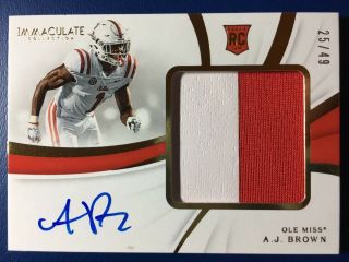 A.  J.  Brown 2019 Panini Immaculate Rookie Patch Auto D 25/49