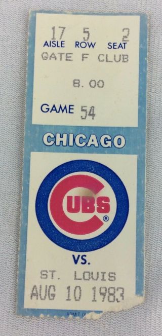 Mlb 1983 08/10 St.  Louis Cardinals At Chicago Cubs Ticket Stub - Lonnie Smith Hr