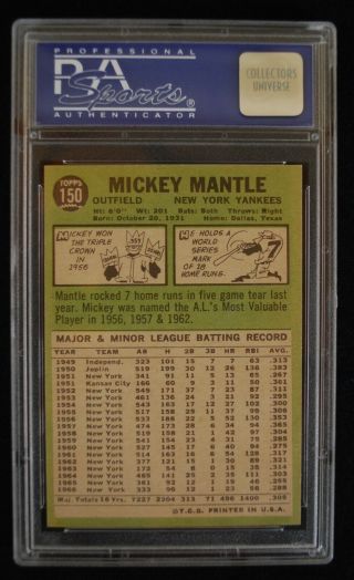 1967 Mickey Mantle Topps 150 Baseball Card PSA 9 (ID 03466992) 2