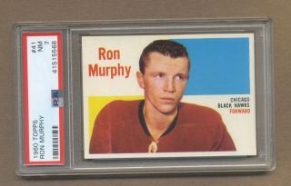 1960 - 61 Topps Hockey 41 Black Hawks Ron Murphy Psa 7 Nm