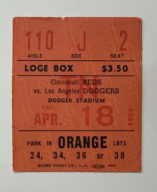 1964 Hof Sandy Koufax Historic Immaculate Inning Ticket Stub Vs Dodgers 4/18/64