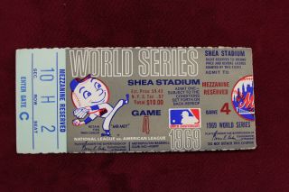 1969 World Series Ticket Game 4 Mezzanine Mets Vs Orioles Shea Stadium Mets