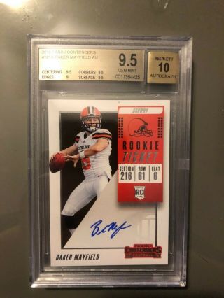 2018 Panini Contenders Rookie Ticket Auto Baker Mayfield Bgs 9.  5/10 Browns