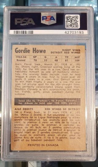 1954/55 Parkhurst GORDIE HOWE Detroit Red Wings Hockey Card 41 PSA 1.  5 2