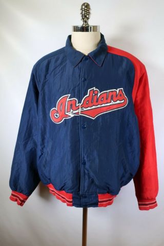 B5902 Vtg Starter Cleveland Indians Mlb Baseball Snap Jacket Size L