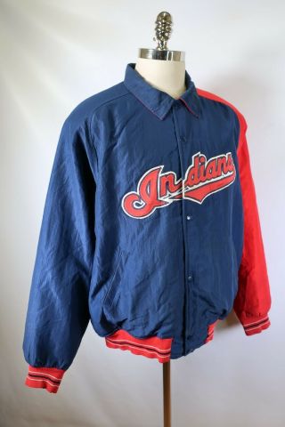 B5902 VTG STARTER Cleveland Indians MLB Baseball Snap Jacket Size L 3