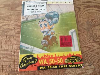1949 Aafc Buffalo Bills Vs.  Baltimore Colts Football Program With Ticket Stub