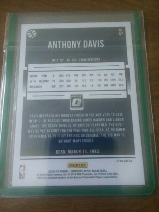 2018 19 Anthony Davis Optic Donruss Checkerboard Prizm 2