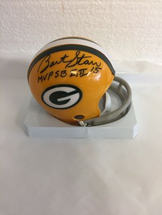 Bart Starr Autographed Green Bay Packers Mini Helmet Bowl Mvp Jsa Cert.