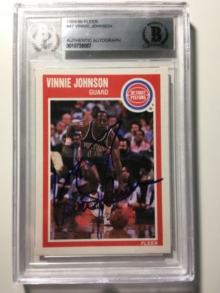 Vinnie Johnson Autographed Signed 1989 - 90 Fleer Card Pistons Beckett